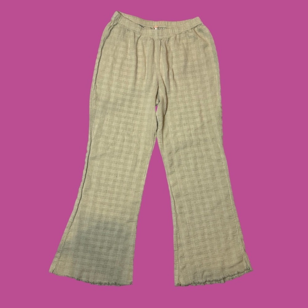FREE PEOPLE Slim Illusion Gauze Pants S Sage Green Textured Wide Leg